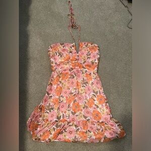 aqua halter floral dress